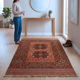 Rust, Brown & Cream Taimini Kilim Tribal Geometric Medallion Rug 187 × 122 cm - photo 3