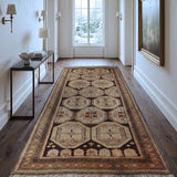 Beige, Brown & Peach Caucasian Geometric Floral Medallion Rug 300 × 150 cm - photo 2