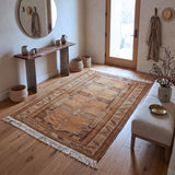Tan, Brown & Cream Vintage Shirwan Tribal Geometric Medallion Rug 198 × 125 cm - photo 2