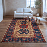 Cream, Navy & Red Erzari Kazak Floral Medallion Rug 261 × 195 cm - photo 2