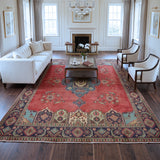 Red, Blue & Cream Persian Tabriz Geometric Medallion Rug 396 × 294 cm - photo 2