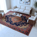 Navy Blue, Red & Orange Persian Tabriz Floral Medallion Rug 388 × 283 cm - photo 3