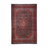 Navy Blue & Red Persian Khorasan Floral Medallion Rug 369 × 292 cm