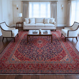 Navy Blue & Red Persian Khorasan Floral Medallion Rug 369 × 292 cm - photo 2