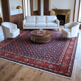 Navy Blue, Red & Cream Persian Mahal All-Over Floral Rug 336 × 293 cm - photo 2