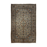 Cream, Navy & Light Blue Persian Kashan Floral Medallion Rug 339 × 245 cm