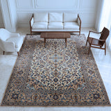 Cream, Navy & Light Blue Persian Kashan Floral Medallion Rug 339 × 245 cm - photo 2