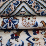 Cream, Navy & Light Blue Persian Kashan Floral Medallion Rug 339 × 245 cm - photo 4