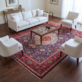 Navy Blue, Red & Cream Persian Tabriz Floral Medallion Rug 399 × 288 cm - photo 3