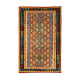 Rust & Teal Geometric Tribal Diamond Kilim Rug Design 259 × 174 cm