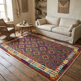 Teal & Rust Geometric Tribal Diamond Kilim Rug Design 260 × 180 cm - photo 2