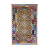 Teal & Terracotta Geometric Tribal Diamond Kilim Rug Design 261 × 166 cm