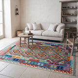 Teal & Terracotta Geometric Tribal Diamond Kilim Rug Design 261 × 166 cm - photo 2