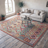 Cream & Rust Geometric Tribal Diamond Kilim Rug Design 288 × 206 cm - photo 2