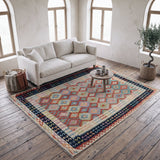 Cream & Terracotta Geometric Tribal Diamond Kilim Rug Design 290 × 208 cm - photo 2