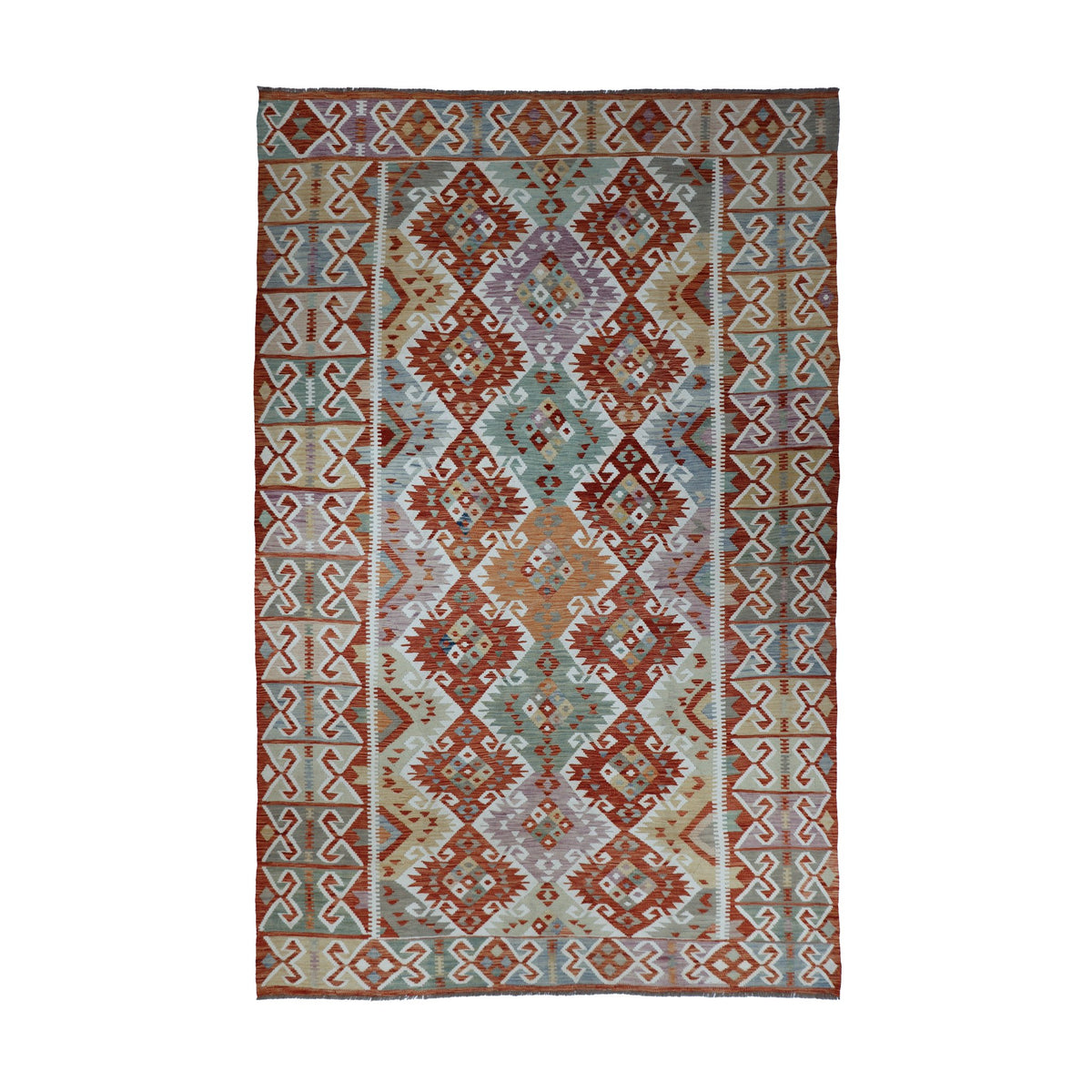Rust & Cream Anatolian Design Afghan Kilim Geometric Rug 290 × 198 cm