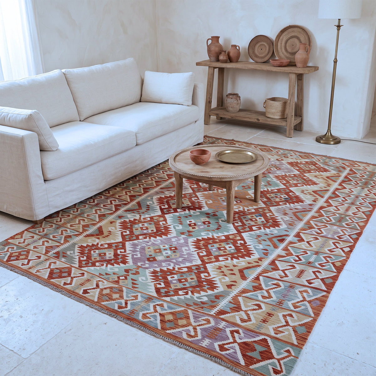 Rust & Cream Anatolian Design Afghan Kilim Geometric Rug 290 × 198 cm - photo 2