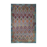 Teal & Rust Anatolian Design Afghan Kilim Geometric Diamond Rug 290 × 205 cm