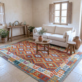Rust & Mustard Multicoloured Geometric Tribal Diamond Kilim Rug 294 × 202 cm - photo 2