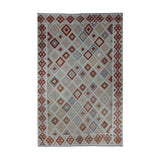 Cream & Terracotta Multicoloured Geometric Tribal Diamond Kilim Rug Design 296 × 203 cm