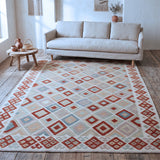 Cream & Terracotta Multicoloured Geometric Tribal Diamond Kilim Rug Design 296 × 203 cm - photo 2