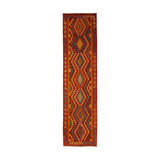 Deep Rust & Burnt Orange Multicoloured Geometric Tribal Diamond Kilim Runner 296 × 88 cm