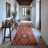 Deep Rust & Burnt Orange Multicoloured Geometric Tribal Diamond Kilim Runner 296 × 88 cm - photo 2