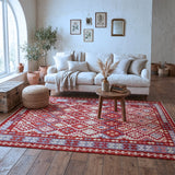 Red & Cream Multicoloured Geometric Tribal Diamond Kilim Rug Design 297 × 197 cm - photo 2