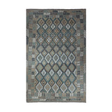 Taupe & Sage Green Multicoloured Geometric Tribal Diamond Kilim Rug Design 297 × 200 cm