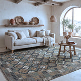 Taupe & Sage Green Multicoloured Geometric Tribal Diamond Kilim Rug Design 297 × 200 cm - photo 2