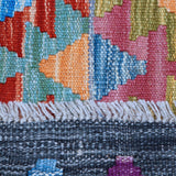 Charcoal Grey & Muted Blue Multicoloured Geometric Tribal Diamond Kilim Rug Design 298 × 204 cm - photo 5