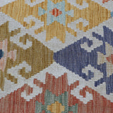 Cream & Muted Blue Multicoloured Geometric Tribal Diamond Kilim Rug Design 298 × 213 cm - photo 4