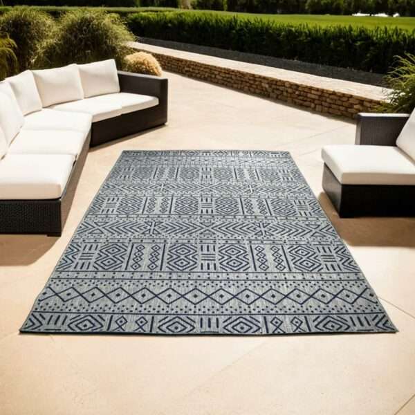NAVY TRIBAL DESIGN OUTDOOR RUGS - Image 2
