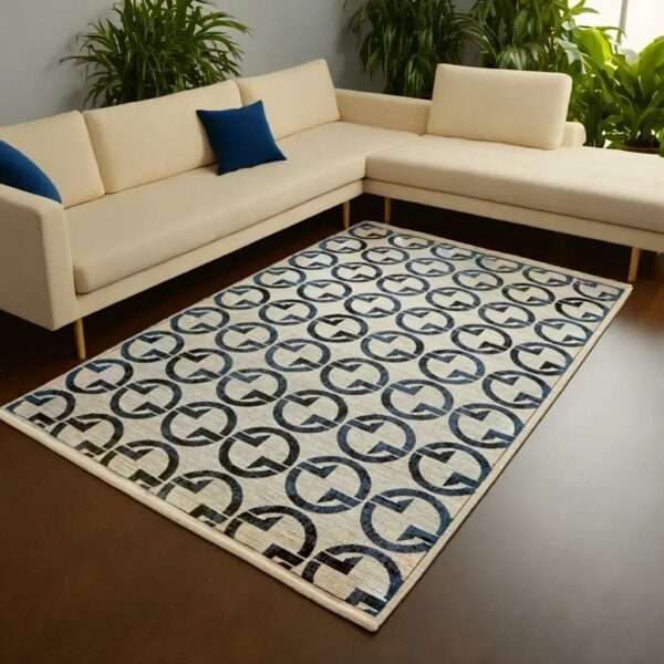 Blue Modern Circular Pattern Machine-Made Rug