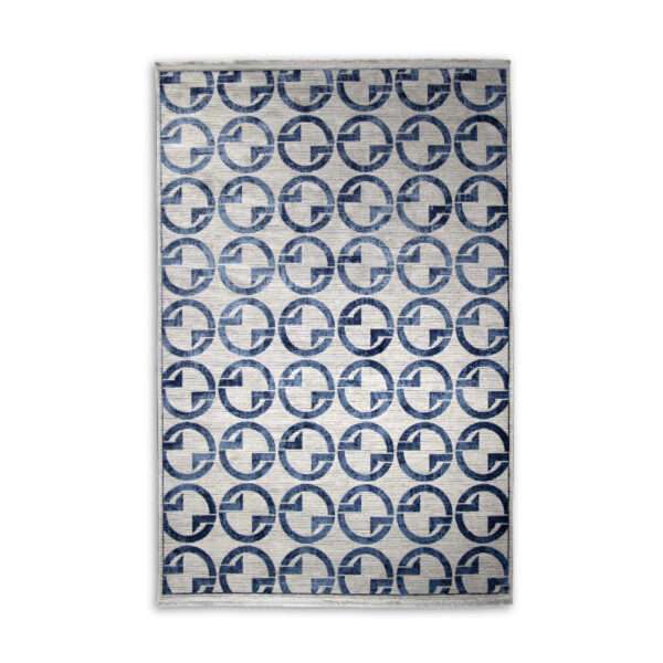 Blue Modern Circular Pattern Machine-Made Rug
