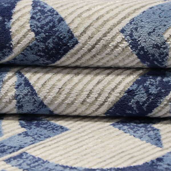 Blue Modern Circular Pattern Machine-Made Rug