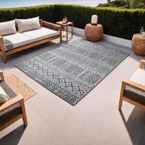 GREY TRIBAL DESIGN OUTDOOR RUGS