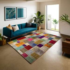Heriz Gallery <Br>MULT-COLOURED HAND-KNOTTED MODERN PATCHWORK COLLAGE RUG <Br> 353cm x 253cm
