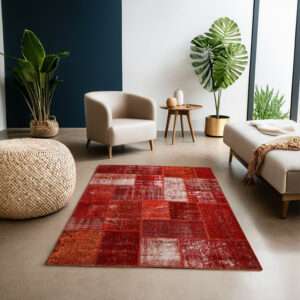 Heriz Gallery <Br>RED HAND-KNOTTED MODERN PATCHWORK COLLAGE RUG <Br> 235cm x 190cm