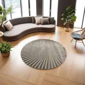 Heriz Gallery <Br>IVORY & SILVER PART SILK MODERN ROUND RUG <Br> 250cm x 250cm