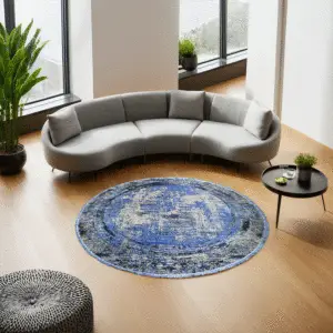 Heriz Gallery <Br>ROYAL BLUE & GREY PART SILK MODERN ROUND RUG <Br> 300cm x 300cm