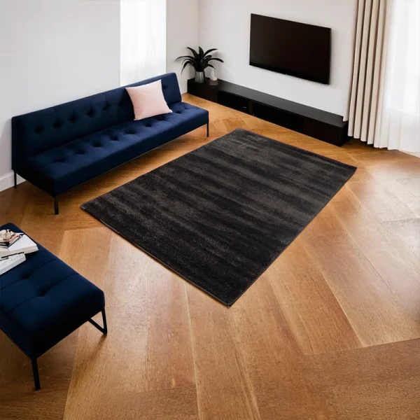 Heriz Gallery <Br>MODERN PLUSH PILE RUGS IN ANTHRACITE GREY <BR> PIANURA COLLECTION - Image 3