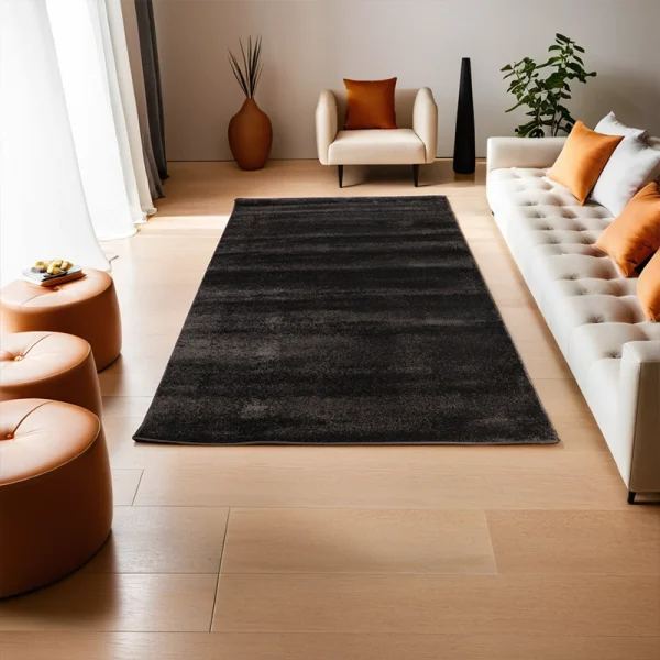 Heriz Gallery <Br>MODERN PLUSH PILE RUGS IN ANTHRACITE GREY <BR> PIANURA COLLECTION - Image 2